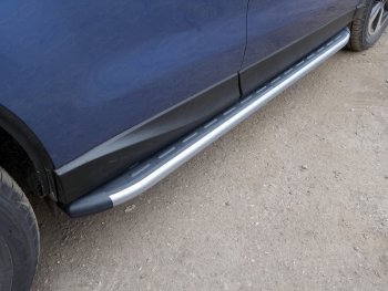 Пороги алюминиевые с пластиковой накладкой ТСС Тюнинг Subaru (Субару) Forester (Форестер)  SJ (2016-2019) SJ рестайлинг  (карбон серебро)