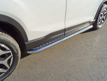 35 599 р. Пороги с площадкой 60,3 мм ТСС Тюнинг Subaru Forester SK/S14 дорестайлинг (2018-2021) (серые). Увеличить фотографию 1