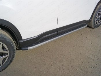 Пороги алюминиевые с пластиковой накладкой, ТСС Тюнинг Subaru Forester SK/S14 дорестайлинг (2018-2021)  (карбон серые)