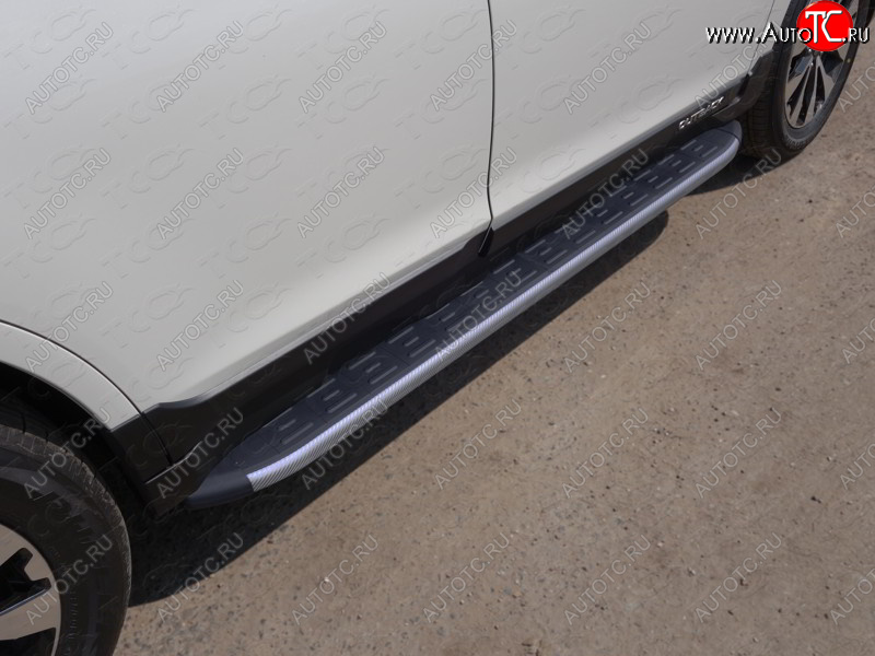 21 349 р. Пороги алюминиевые с пластиковой накладкой, ТСС Тюнинг  Subaru Outback  BS/B15 (2014-2018) (карбон серые)