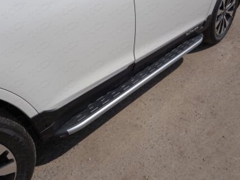 Пороги алюминиевые с пластиковой накладкой, ТСС Тюнинг Subaru Outback BS/B15 рестайлинг универсал (2017-2021)  (карбон серебро)