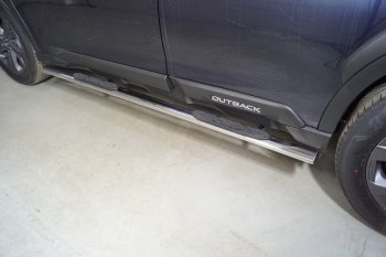 32 599 р. Пороги овальные с накладкой 75х42 мм ТСС Тюнинг Subaru Outback BT универсал (2019-2024) (серые). Увеличить фотографию 1