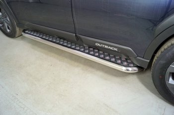 35 599 р. Пороги с площадкой 60,3 мм ТСС Тюнинг Subaru Outback BT универсал (2019-2024) (серые). Увеличить фотографию 1