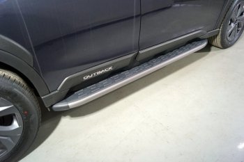 21 349 р. Пороги алюминиевые с пластиковой накладкой, ТСС Тюнинг Subaru Outback BT универсал (2019-2024) (карбон серые). Увеличить фотографию 1