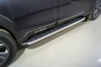 21 349 р. Пороги алюминиевые с пластиковой накладкой, ТСС Тюнинг Subaru Outback BT универсал (2019-2024) (карбон серебро). Увеличить фотографию 1