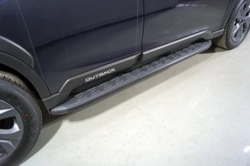 21 349 р. Пороги алюминиевые с пластиковой накладкой ТСС Тюнинг Subaru Outback BT универсал (2019-2024) (карбон черные). Увеличить фотографию 1
