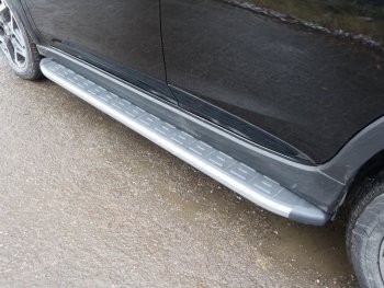 Пороги алюминиевые с пластиковой накладкой, ТСС Тюнинг Subaru XV GT/G24 дорестайлинг (2017-2021)  (карбон серебро)