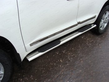 Пороги овальные с накладкой 120*60 мм кроме EXECUTIVE ТСС Тюнинг Toyota Land Cruiser 200 2-ой рестайлинг (2015-2021)  (серые)