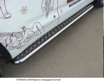 32 999 р. Пороги с площадкой 42,4 мм ТСС Тюнинг  Toyota Highlander  XU50 (2013-2017) (серые). Увеличить фотографию 1