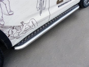 Пороги с площадкой 60,3 мм ТСС Тюнинг Toyota (Тойота) Highlander (Хайлэндер)  XU50 (2016-2020) XU50 рестайлинг  (серые)