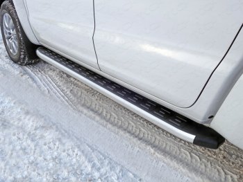 Пороги алюминиевые с пластиковой накладкой ТСС Тюнинг Volkswagen Amarok рестайлинг (2016-2022)  (серые)