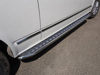 46 999 р. Пороги с площадкой 42,4 мм ТСС Тюнинг  Volkswagen Caravelle  T6 (2015-2019) (серые). Увеличить фотографию 1