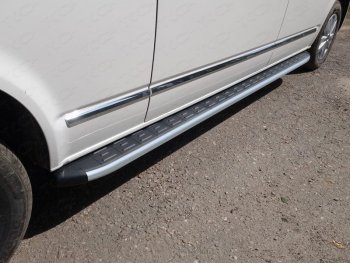 Пороги алюминиевые с пластиковой накладкой, ТСС Тюнинг Volkswagen (Волксваген) Caravelle (каравелла)  T6 (2015-2019) T6 дорестайлинг