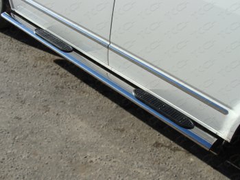 Пороги овальные с накладкой 120*60 мм ТСС Тюнинг Volkswagen Multivan T5 рестайлинг (2009-2015)  (серые)