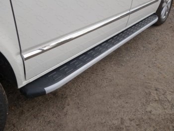 Пороги алюминиевые с пластиковой накладкой ТСС Тюнинг Volkswagen Multivan T6 дорестайлинг (2016-2019)  (серые)