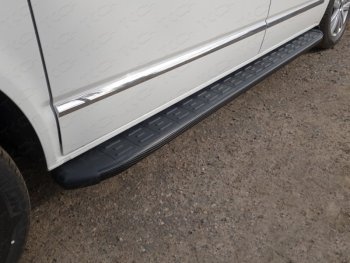 Пороги алюминиевые с пластиковой накладкой ТСС Тюнинг Volkswagen (Волксваген) Multivan (Мультиван)  T6 (2016-2019) T6 дорестайлинг