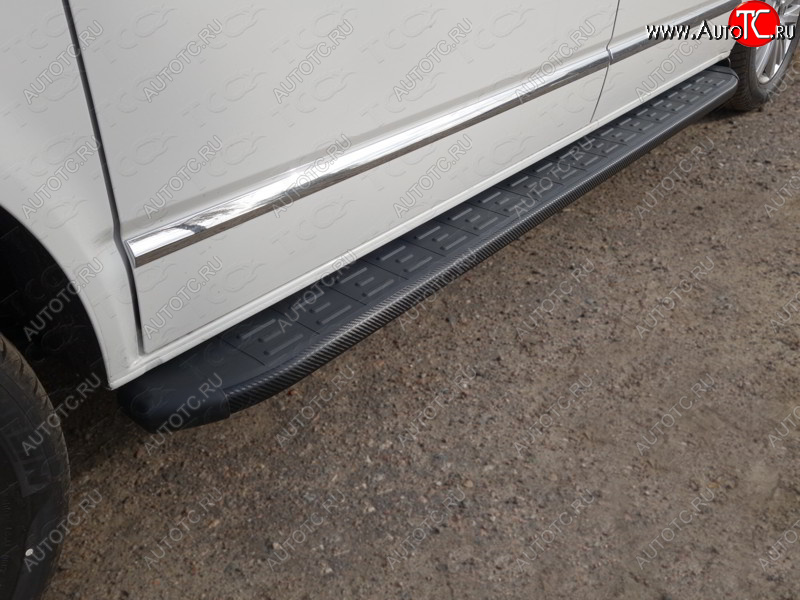 30 999 р. Пороги алюминиевые с пластиковой накладкой ТСС Тюнинг Volkswagen Multivan T6 дорестайлинг (2016-2019) (карбон черные)