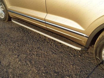 Пороги алюминиевые с пластиковой накладкой, ТСС Тюнинг Volkswagen (Волксваген) Touareg (Туарек)  CR (2018-2024) CR  (карбон серебро)