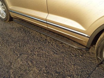 Пороги алюминиевые с пластиковой накладкой ТСС Тюнинг Volkswagen (Волксваген) Touareg (Туарек)  CR (2018-2024) CR  (карбон черные)