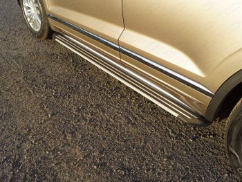 19 999 р. Пороги алюминиевые ТСС Тюнинг  Volkswagen Touareg  CR (2018-2024) (Slim Line Silver). Увеличить фотографию 1