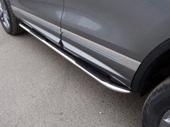 Пороги овальные гнутые с накладкой 75х42 мм R-Line ТСС Тюнинг Volkswagen (Волксваген) Touareg (Туарек)  NF (2014-2018) NF рестайлинг  (серые)