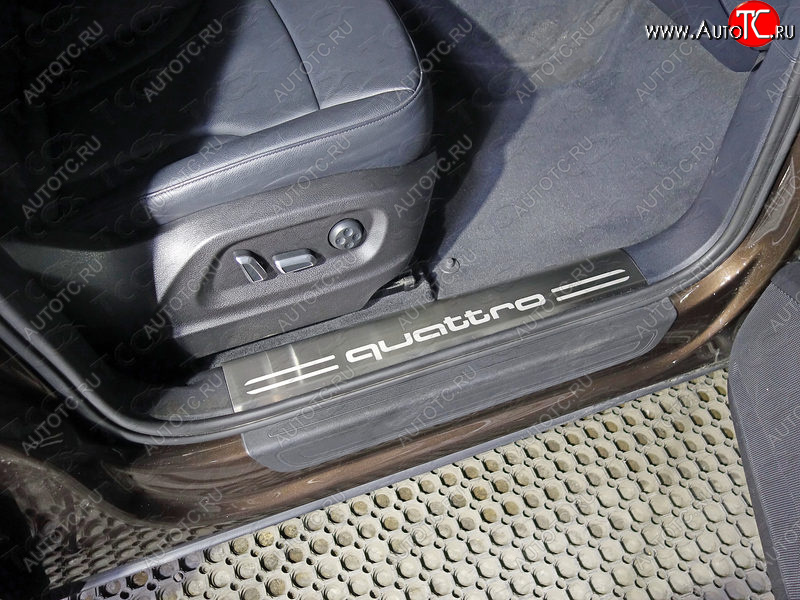 8 199 р. Накладки на пластиковые порожки салона (нержавейка, 4 шт.) ТСС Тюнинг  Audi Q5  8R (2008-2017) (лист шлифованный надпись QUATRO)
