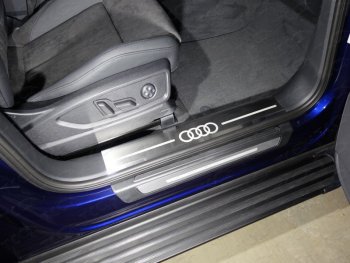 7 249 р. Накладки на пластиковые пороги (без пневмоподвески 2 шт) ТСС Тюнинг  Audi Q5  FY (2017-2020) (лист шлифованный, логотип audi). Увеличить фотографию 1