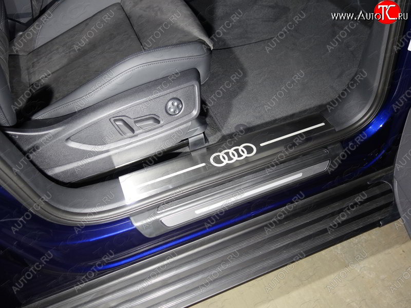 7 249 р. Накладки на пластиковые пороги (без пневмоподвески 2 шт) ТСС Тюнинг  Audi Q5  FY (2017-2020) (лист шлифованный, логотип audi)