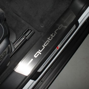 9 249 р. Накладки на пороги (4 шт) ТСС Тюнинг  Audi Q8  4MN (2018-2024) (лист шлифованный, надпись quattro). Увеличить фотографию 1
