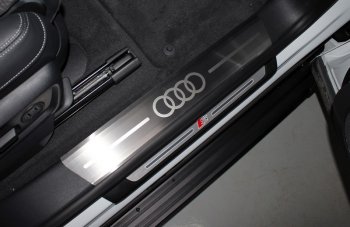 9 249 р. Накладки на пороги (4 шт) ТСС Тюнинг  Audi Q8  4MN (2018-2024) (лист шлифованный, логотип audi ). Увеличить фотографию 1