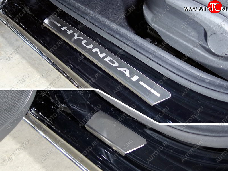 3 099 р. Накладки на пороги, ТСС Тюнинг  Hyundai Accent  MC (2005-2011) (лист шлифованный надпись Hyundai)