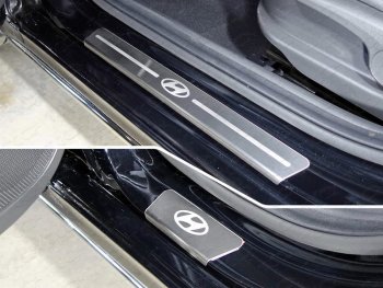 3 099 р. Накладки на пороги, ТСС Тюнинг  Hyundai Accent  MC (2005-2011) (лист шлифованный логотип Hyundai). Увеличить фотографию 1