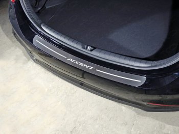 3 099 р. Накладки на задний бампер, ТСС Тюнинг  Hyundai Solaris  2 (2017-2020) (лист шлифованный надпись Accent). Увеличить фотографию 1