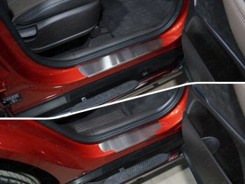 4 099 р. Накладки на пороги, ТСС Тюнинг  Hyundai Santa Fe  4 TM (2018-2021) (лист шлифованный). Увеличить фотографию 1