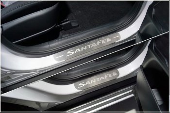 4 799 р. Накладки на пороги, ТСС Тюнинг  Hyundai Santa Fe  4 TM (2020-2024) (лист шлифованный надпись Santa Fe). Увеличить фотографию 1