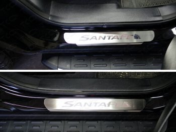 5 199 р. Накладки на пороги, ТСС Тюнинг  Hyundai Santa Fe  3 DM (2015-2019) (лист шлифованный надпись Santa Fe). Увеличить фотографию 1