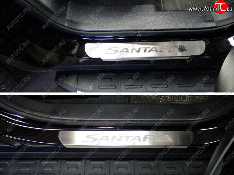 5 199 р. Накладки на пороги, ТСС Тюнинг  Hyundai Santa Fe  3 DM (2015-2019) (лист шлифованный надпись Santa Fe)
