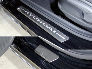 3 099 р. Накладки на пороги, ТСС Тюнинг  Hyundai Solaris ( 1 хэтчбек,  1 седан,  1 хэтчбэк) (2010-2017) (лист шлифованный надпись Hyundai). Увеличить фотографию 1