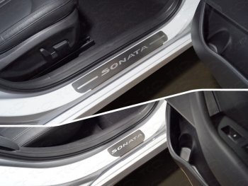 4 099 р. Накладки на пороги, ТСС Тюнинг  Hyundai Sonata  LF (2017-2019) (лист шлифованный надпись Sonata). Увеличить фотографию 1