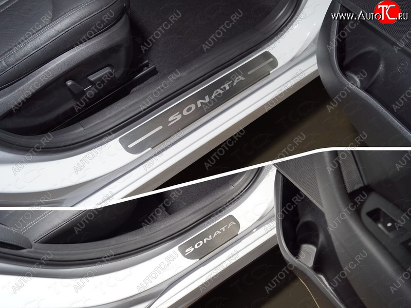 4 099 р. Накладки на пороги, ТСС Тюнинг  Hyundai Sonata  LF (2017-2019) (лист шлифованный надпись Sonata)