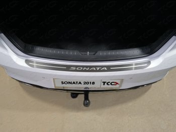 2 489 р. Накладка на задний бампер, ТСС Тюнинг  Hyundai Sonata  LF (2017-2019) (лист шлифованный надпись Sonata). Увеличить фотографию 1