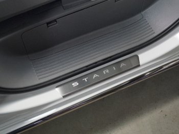 2 299 р. Накладки на передние пороги, ТСС Тюнинг  Hyundai Staria  US4 (2021-2022) (лист шлифованный надпись Staria). Увеличить фотографию 1