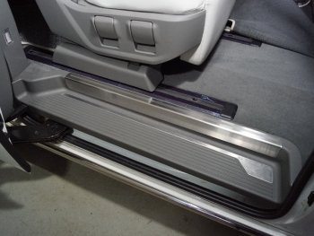 7 099 р. Накладки на пластиковые пороги задние, ТСС Тюнинг  Hyundai Staria  US4 (2021-2022) (лист шлифованный с полосой). Увеличить фотографию 1