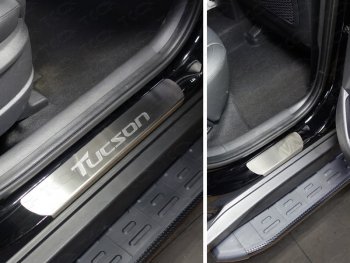 4 949 р. Накладки на пороги, ТСС Тюнинг  Hyundai Tucson  3 TL (2018-2021) (лист шлифованный надпись Tucson). Увеличить фотографию 1