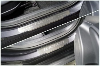 4 799 р. Накладки на пороги, ТСС Тюнинг Hyundai Tucson 4 NX4 (2020-2022) (лист шлифованный надпись Tucson). Увеличить фотографию 1