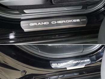 5 199 р. Накладки на пороги, ТСС Тюнинг  Jeep Grand Cherokee  WK2 (2013-2018) (лист шлифованный надпись Grand Cherokee). Увеличить фотографию 1