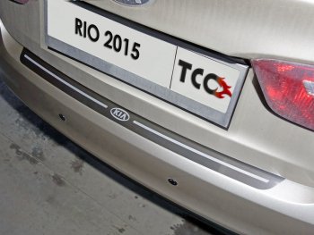 3 099 р. Накладка на задний бампер, ТСС Тюнинг  KIA Rio  3 QB (2015-2017) (лист шлифованный надпись RIO). Увеличить фотографию 1