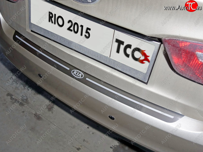 3 099 р. Накладка на задний бампер, ТСС Тюнинг  KIA Rio  3 QB (2015-2017) (лист шлифованный надпись RIO)