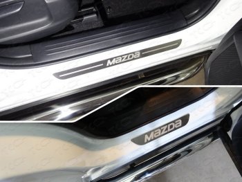 3 699 р. Накладки на пороги, ТСС Тюнинг  Mazda CX-5  KF (2016-2024) (лист шлифованный надпись MAZDA). Увеличить фотографию 1