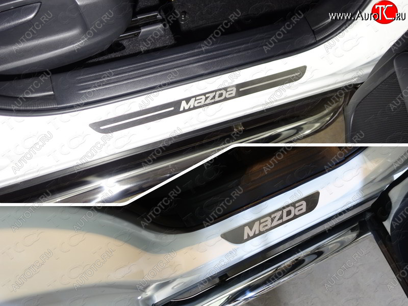 3 699 р. Накладки на пороги, ТСС Тюнинг  Mazda CX-5  KF (2016-2024) (лист шлифованный надпись MAZDA)